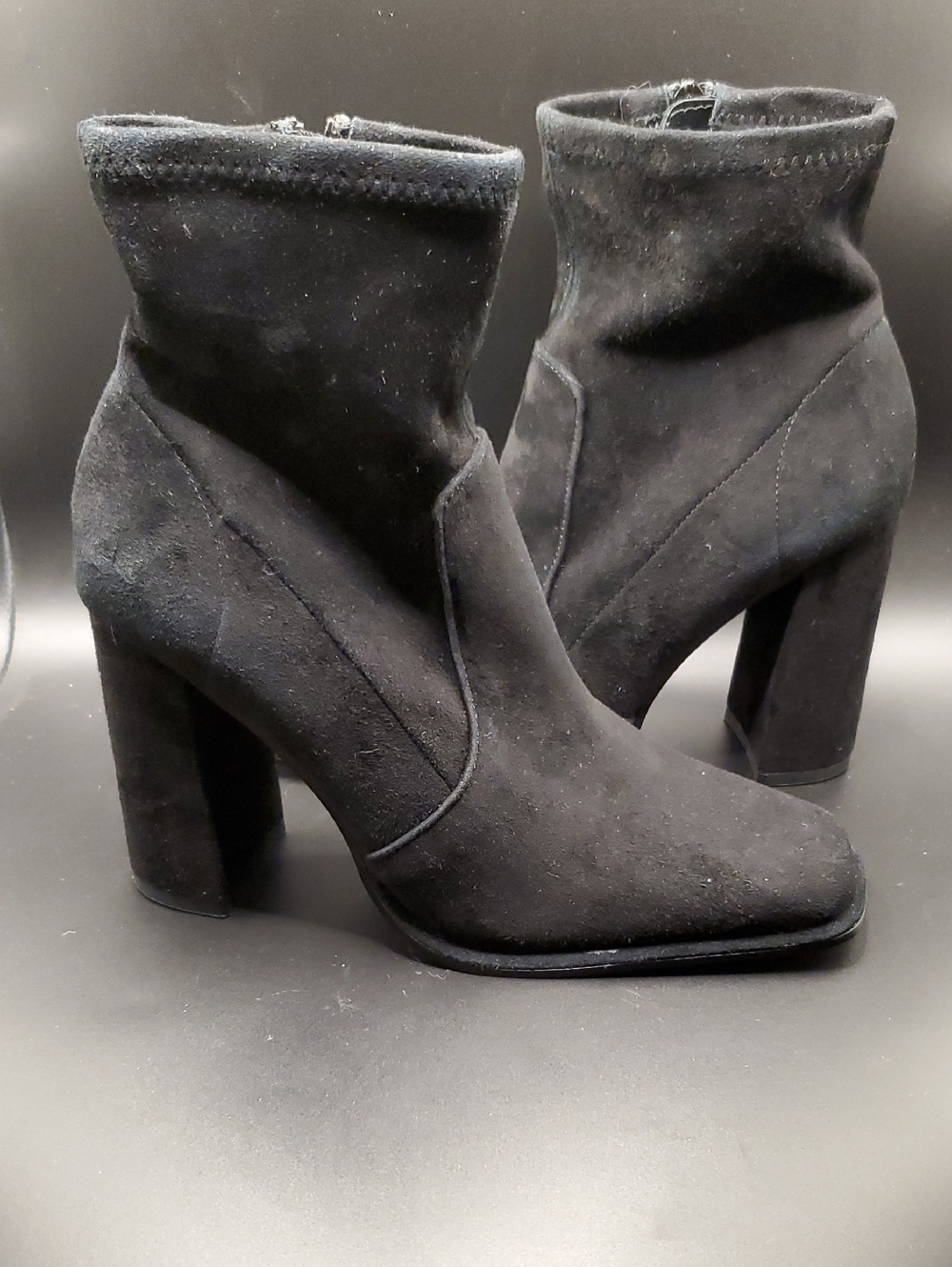Aqua Black Suede Block Heel Ankle Booties